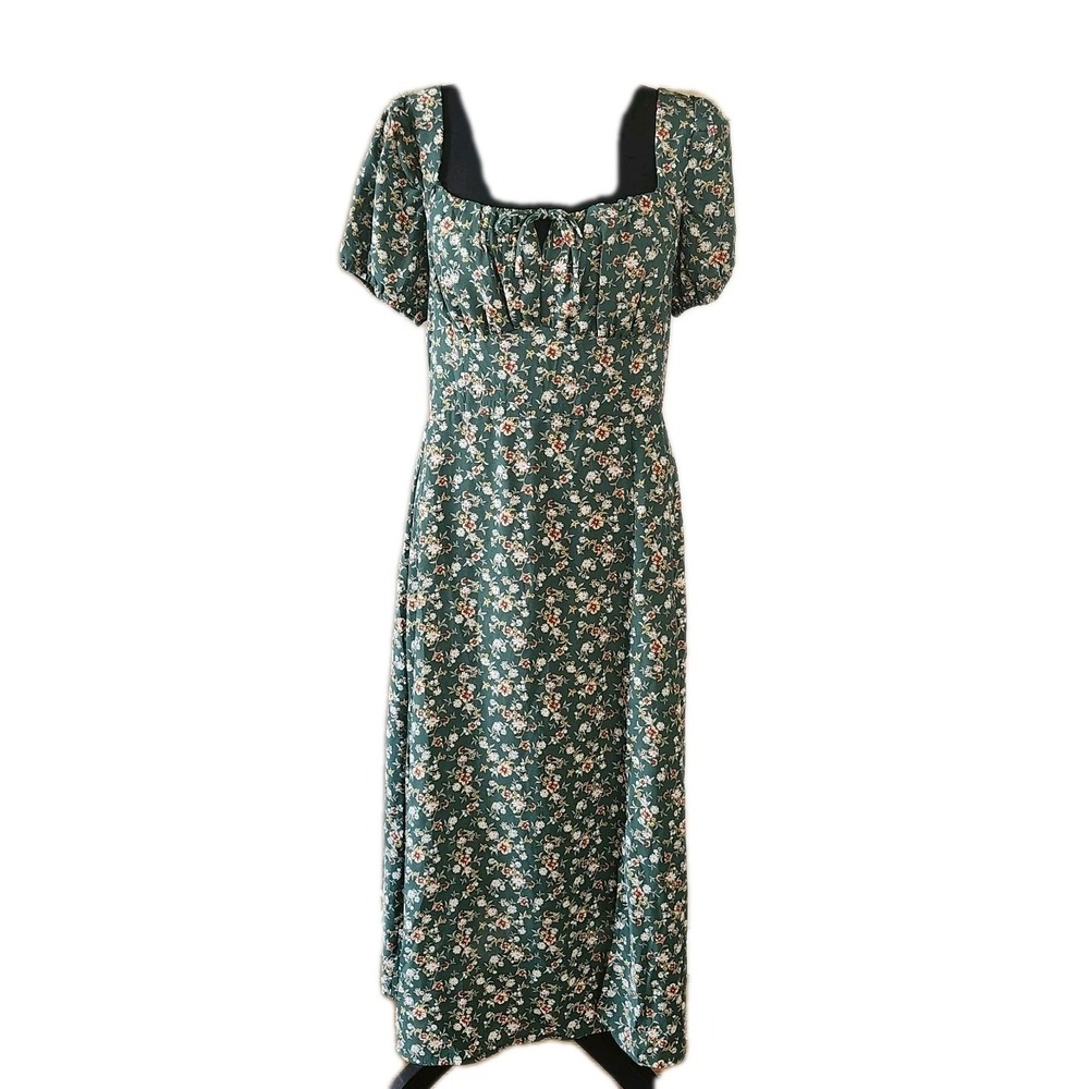 NWT Hesperus Large Green Cottage Core Peasant Dress Short Sleeve Empire Waist